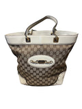 Gucci GG Beige Canvas and White Leather Tote Bag