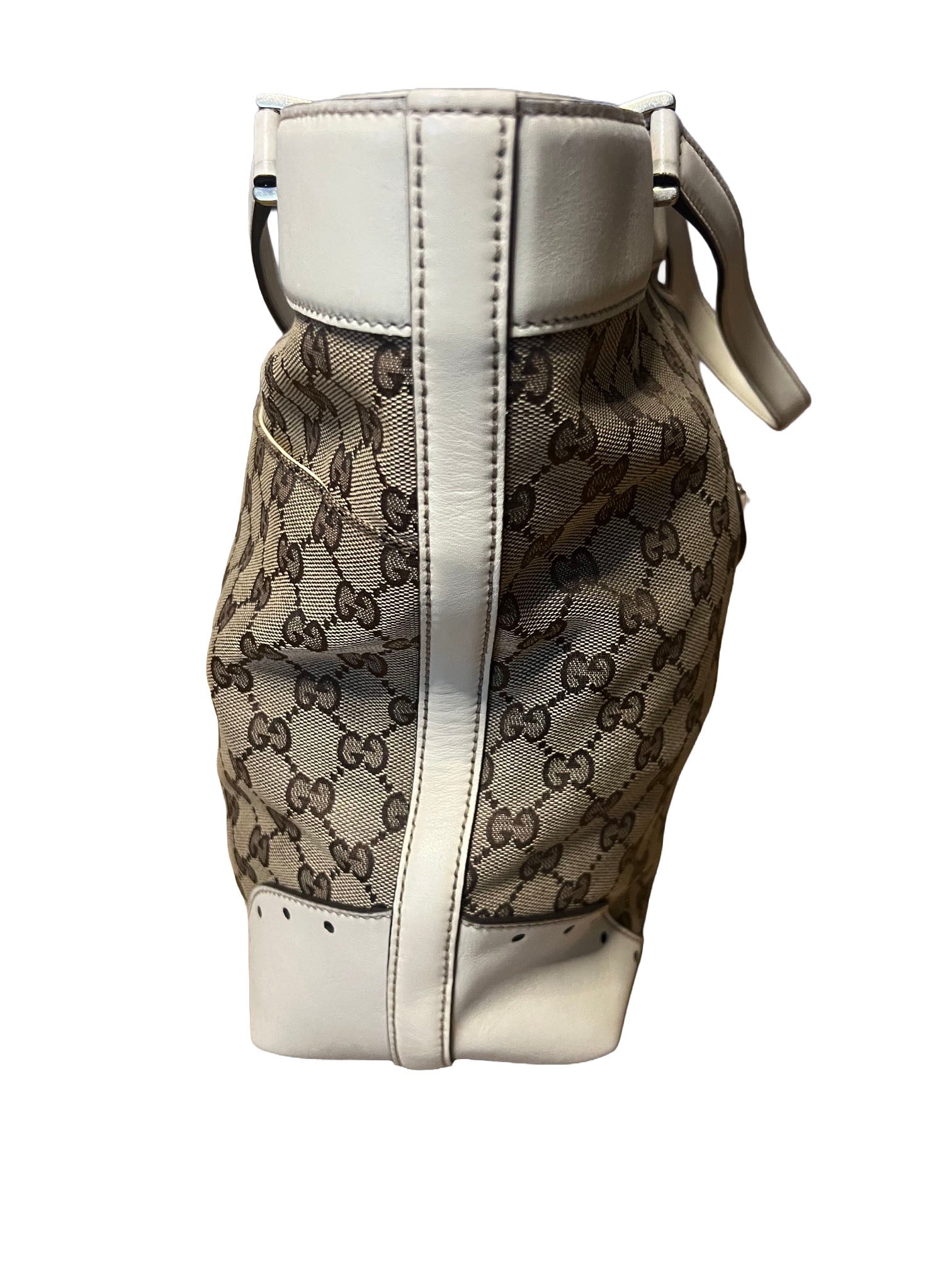 Gucci GG Beige Canvas and White Leather Tote Bag