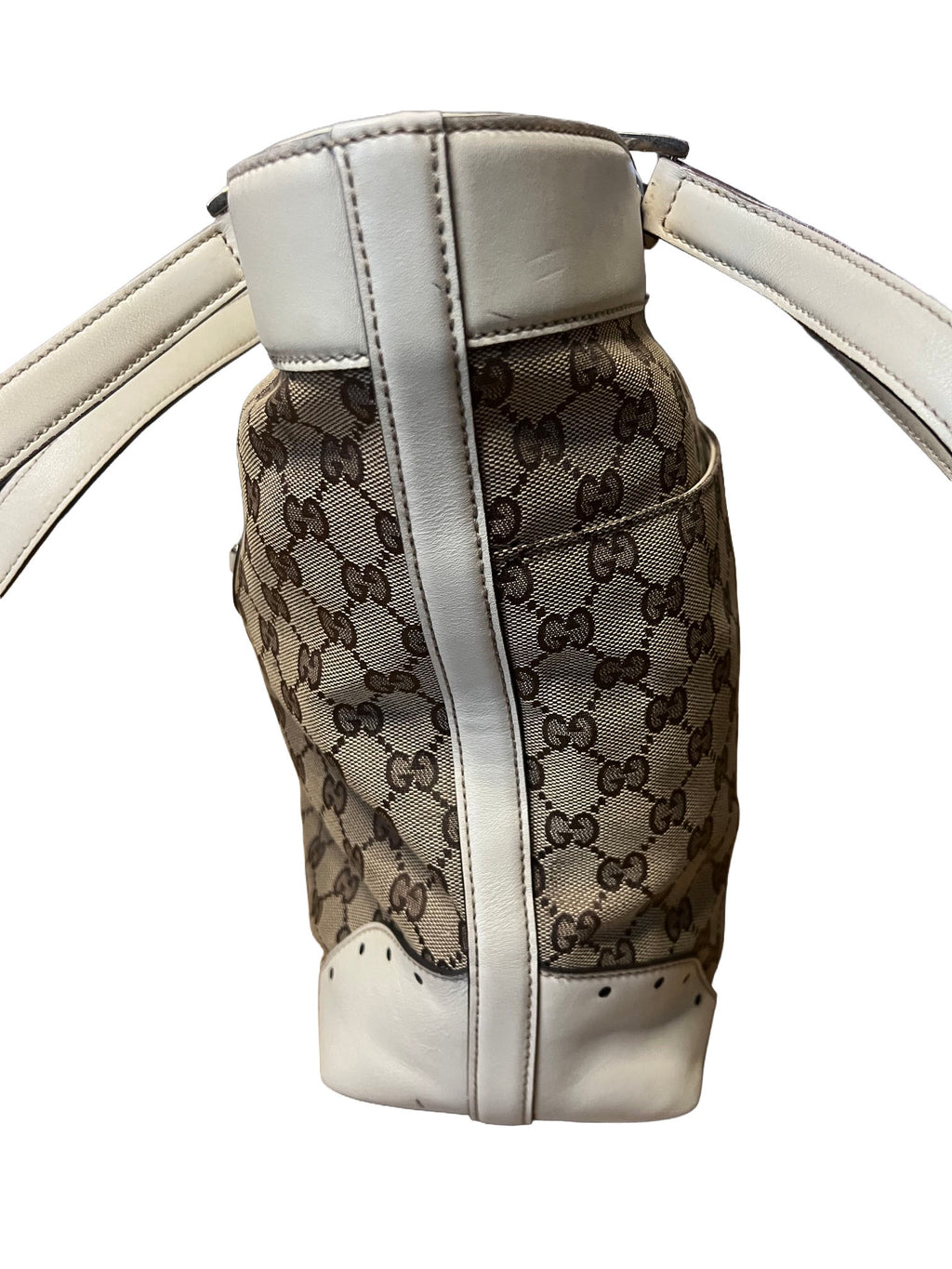 Gucci GG Beige Canvas and White Leather Tote Bag