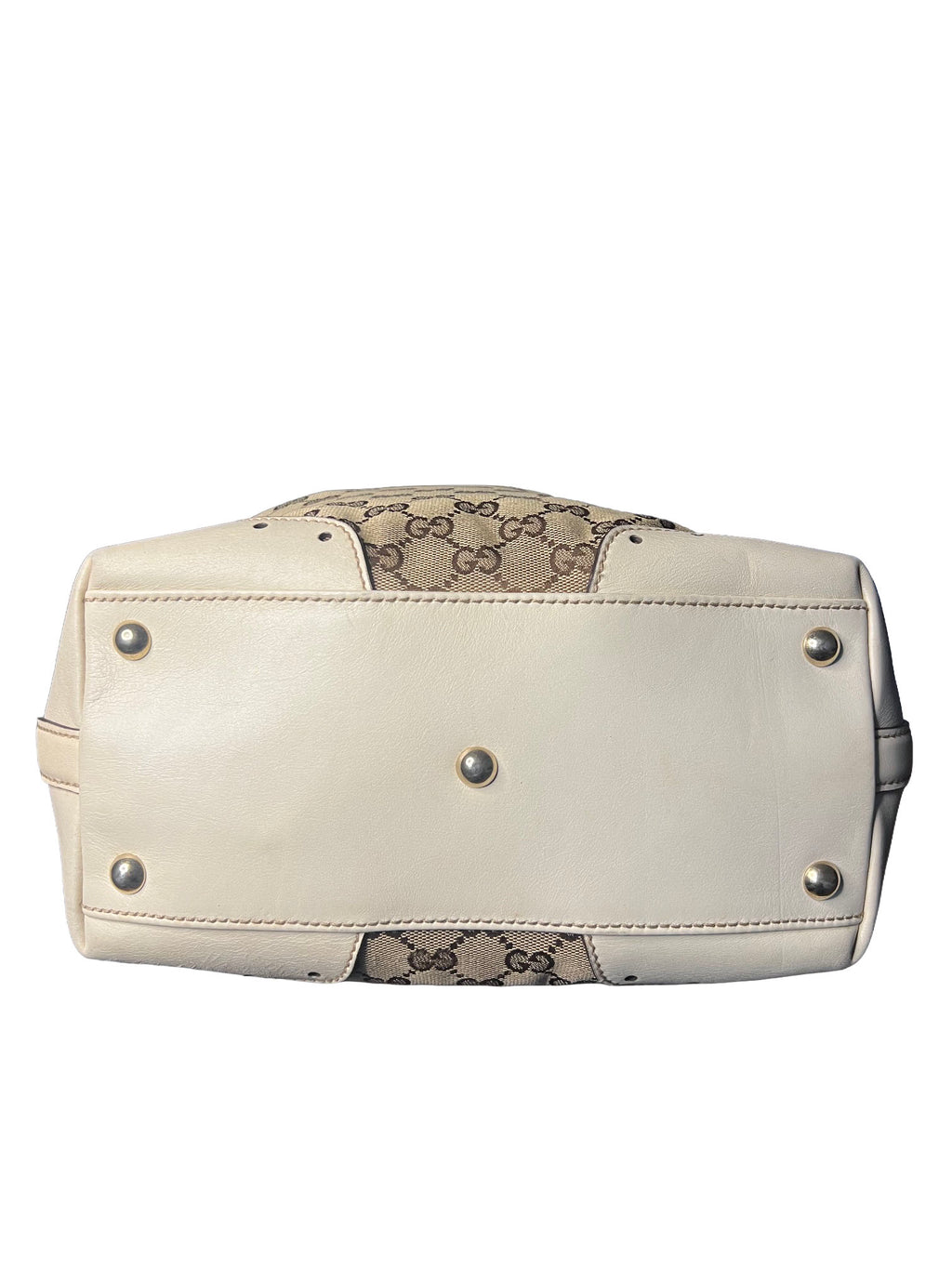 Gucci GG Beige Canvas and White Leather Tote Bag