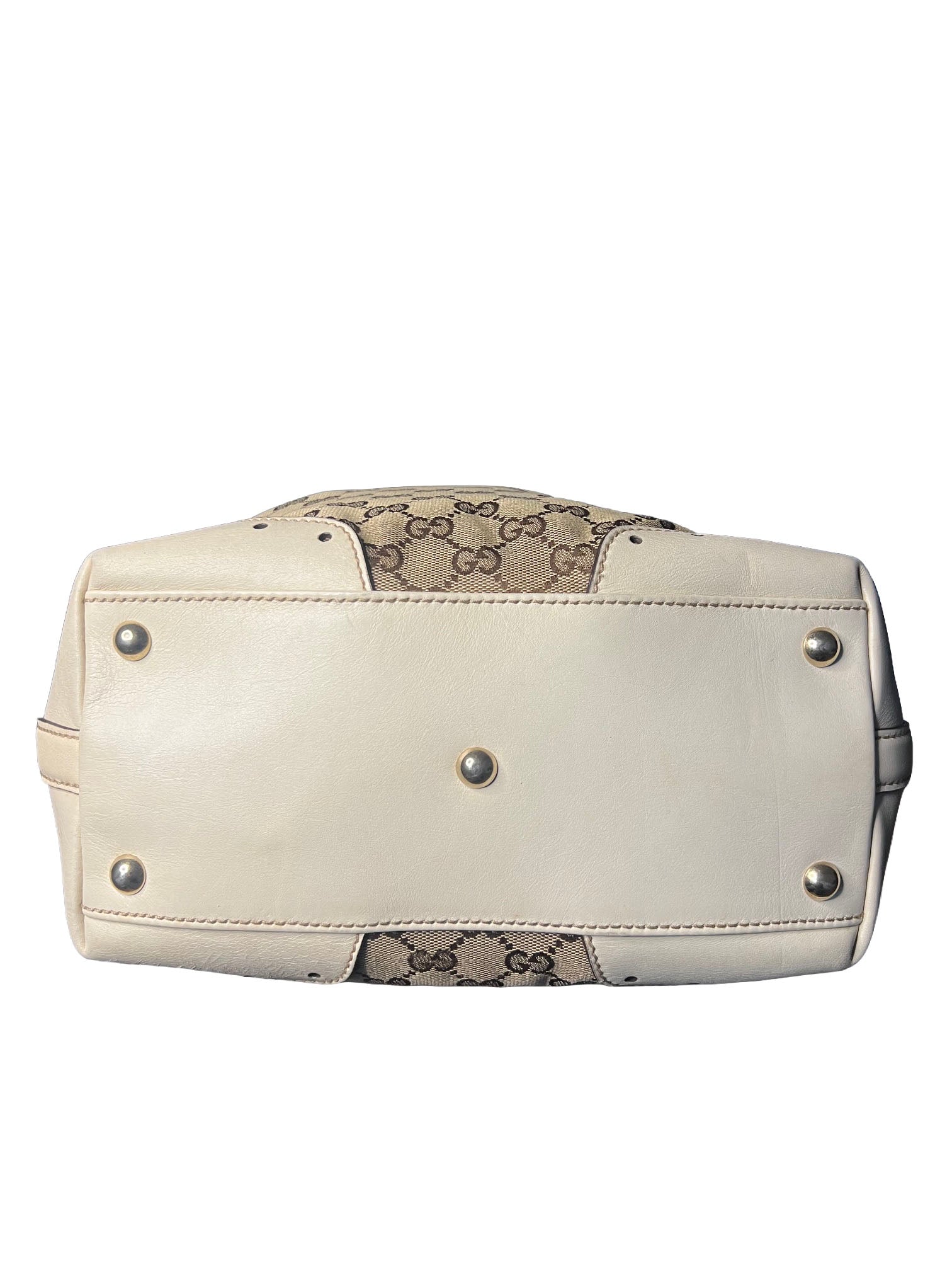 Gucci GG Beige Canvas and White Leather Tote Bag