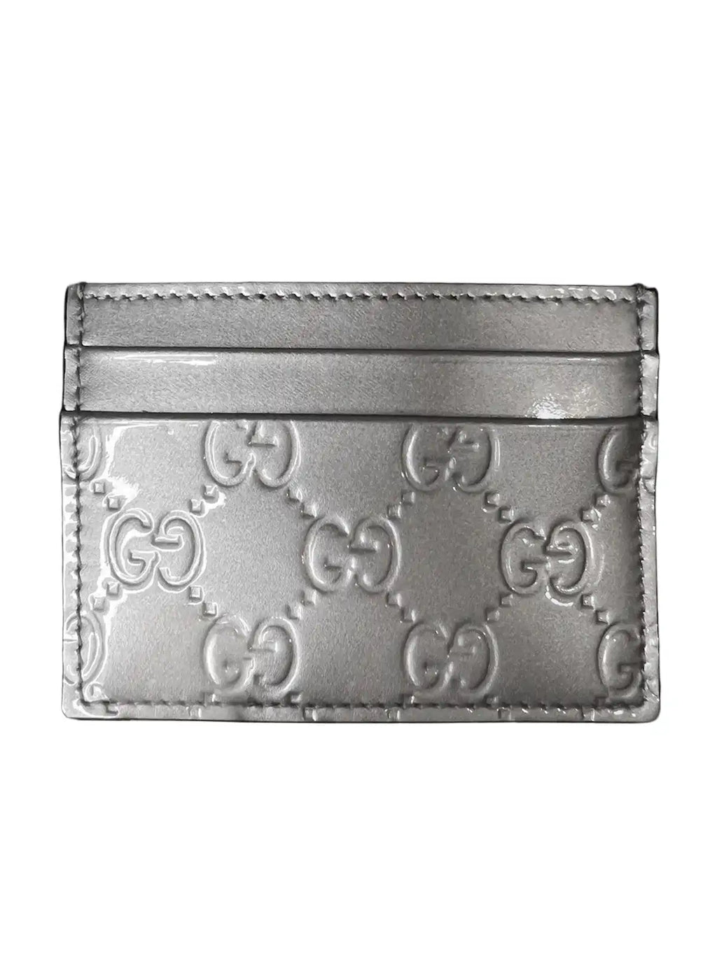 Gucci Silver GG Emblem Leather Card Holder