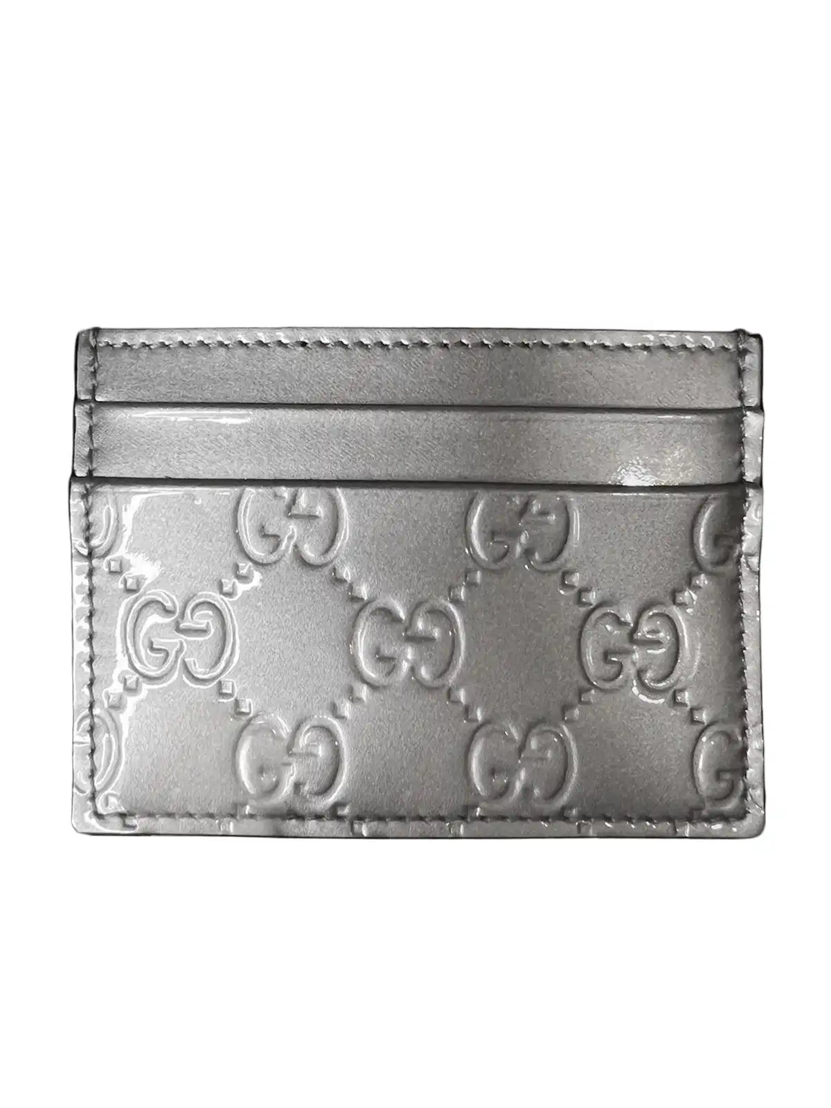 Gucci Silver GG Emblem Leather Card Holder